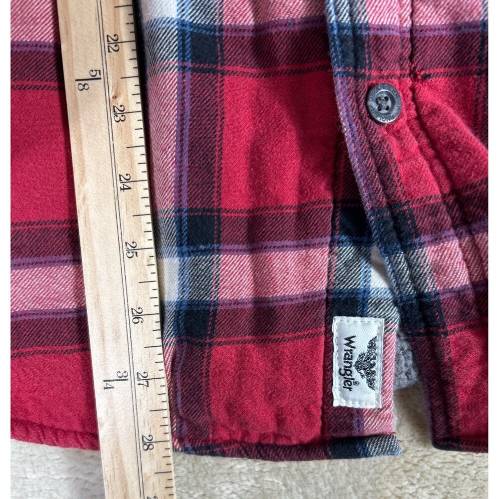 Wrangler Red Plaid Shacket Shirt Men's L Sherpa Lined Flannel Winter Workwear - Picture 3 of 6